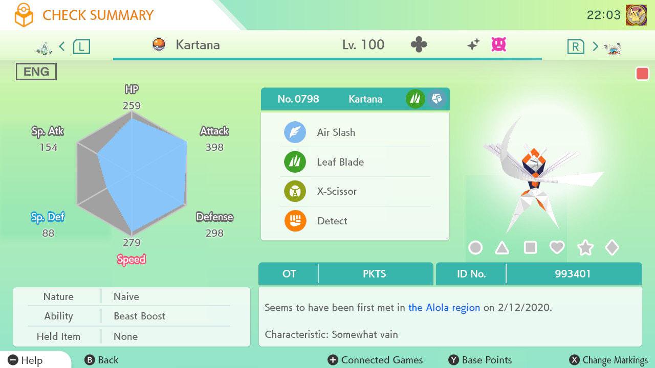 Shiny KARTANA Pokémon HOME 6IV Competitive Battle Ready – Pokémon HOME Transfers Pokémon card photo