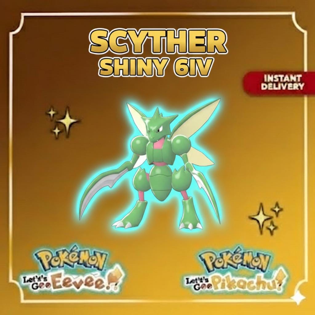 Shiny Scyther Lets Go Pikachu Eevee 6IV Competitive Battle Ready – Shiny Pokémon Pokémon card photo