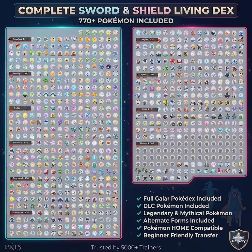 Complete Sword Shield Pokedex 770 Pokémon Shiny Living Dex Pokémon HOME Custom OT Pokémon card photo 4