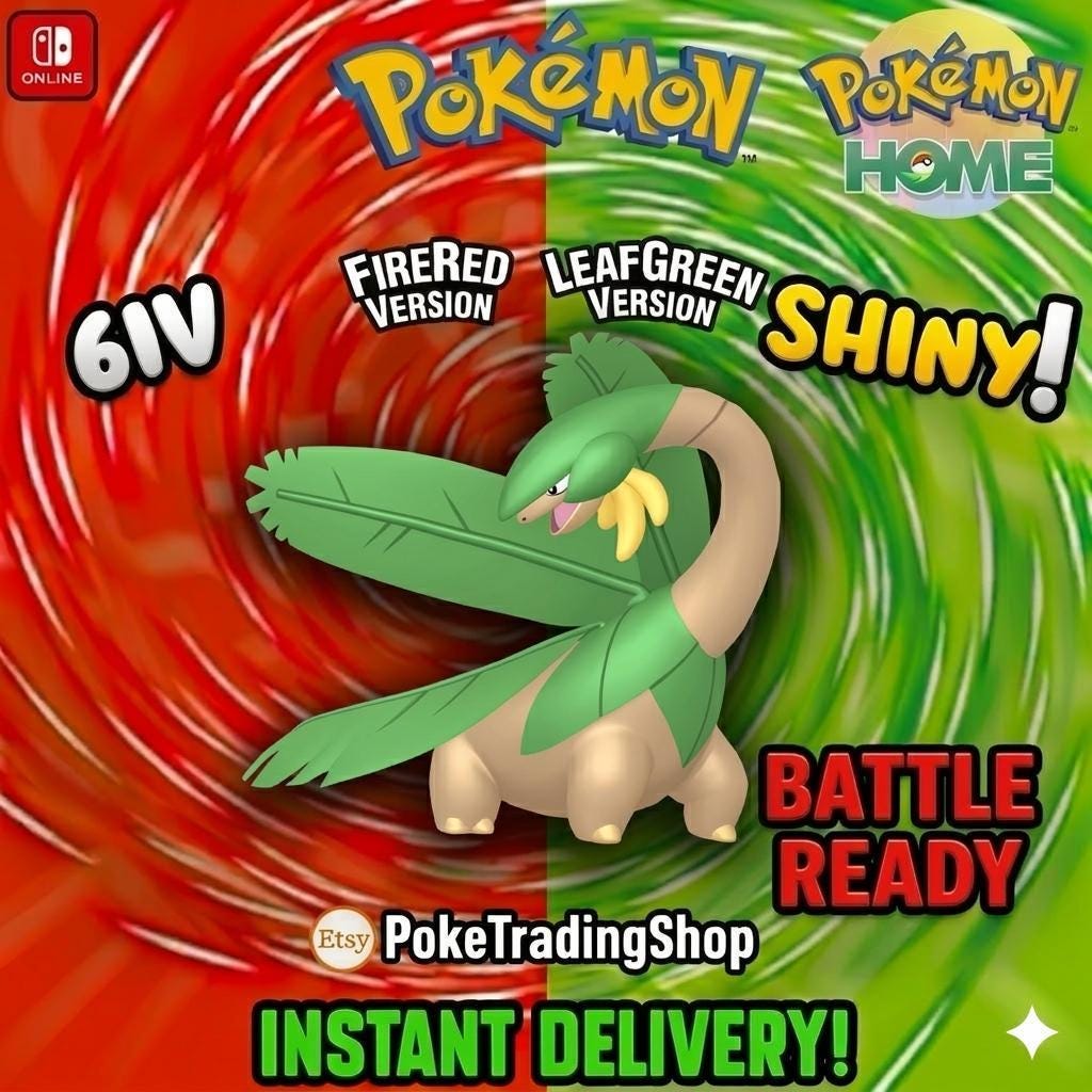 Foto de la carta Pokémon TROPIUS VARIOCROMÁTICO Pokémon Rojo Fuego Verde Hoja 6IV Listo para el Combate Competitivo