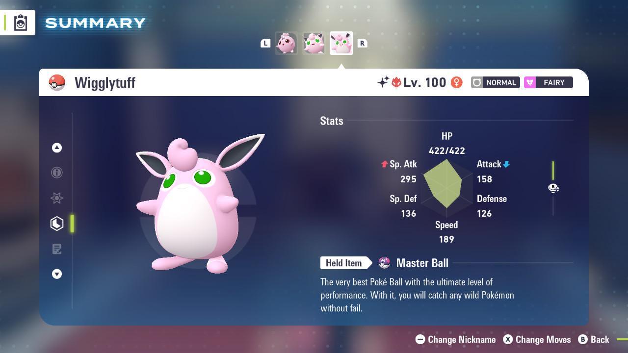 Foto de la carta Pokémon Shiny Alpha Wigglytuff Pokémon Legends ZA Mega Dimension DLC 6IV Listo para la Batalla Competitiva