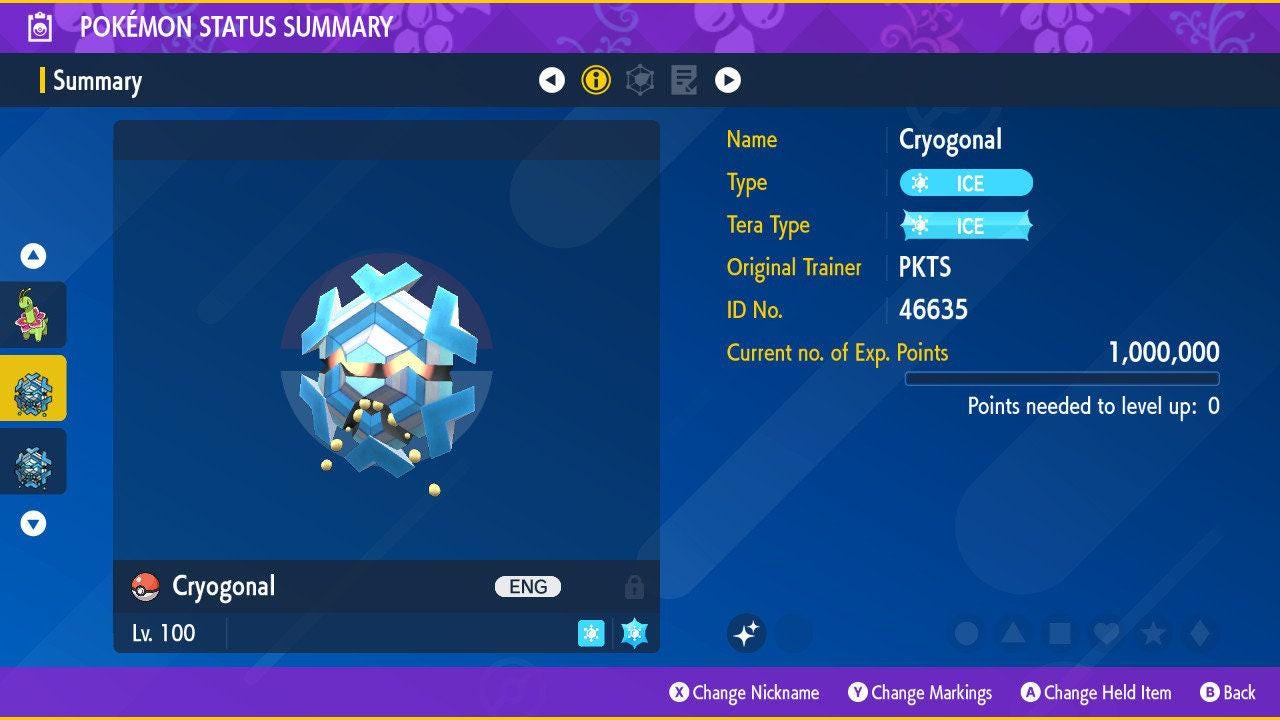 Фото покемона Блестящий КРИОГОНАЛ (Shiny CRYOGONAL) Pokémon Scarlet Violet 6IV, готовый к соревновательным боям