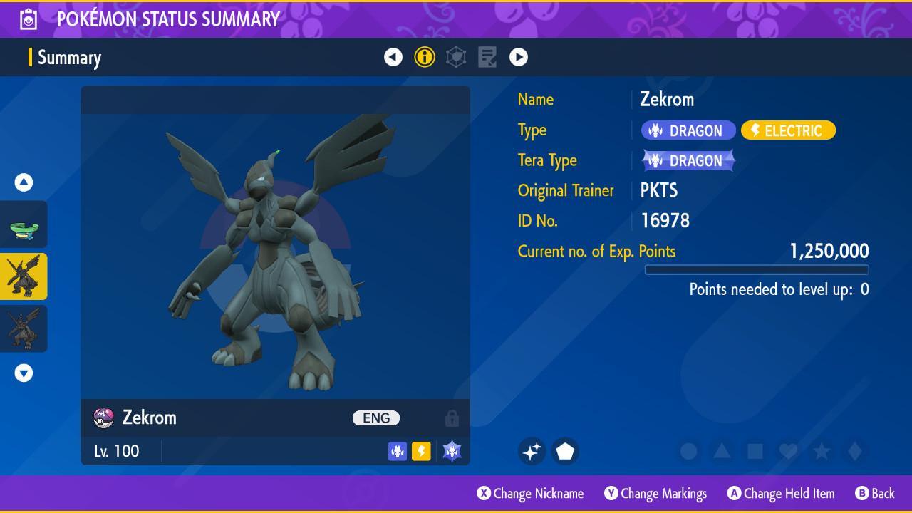 Foto de la carta Pokémon ZEKROM Variocolor Pokémon Escarlata y Violeta 6IV Listo para el Combate Competitivo 2