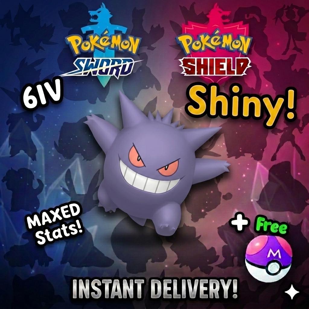 Shiny Gengar Pokemon Sword Shield 6IV Competitive Battle Ready – Sword & Shield Pokémon card photo