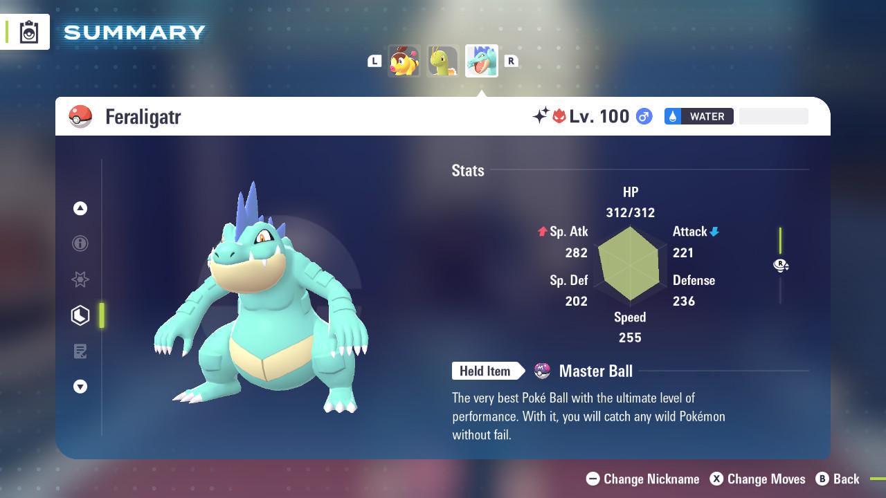 Foto de la carta Pokémon Feraligatr Shiny Alpha Pokémon Legends ZA 6IV Competitivo Listo para la Batalla 2