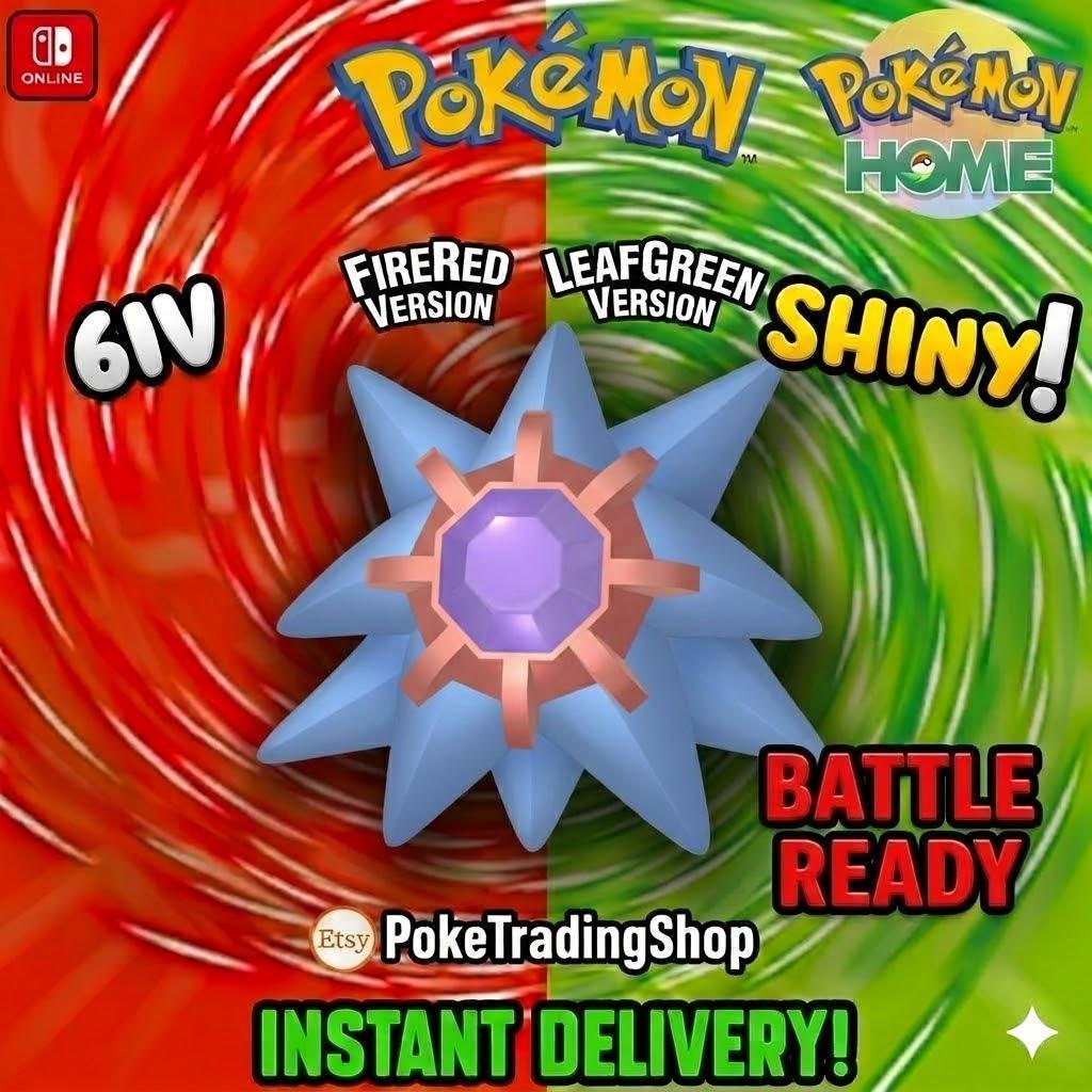Foto de la carta Pokémon SHINY STARMIE Pokémon Rojo Fuego Verde Hoja 6IV Listo para el Combate Competitivo