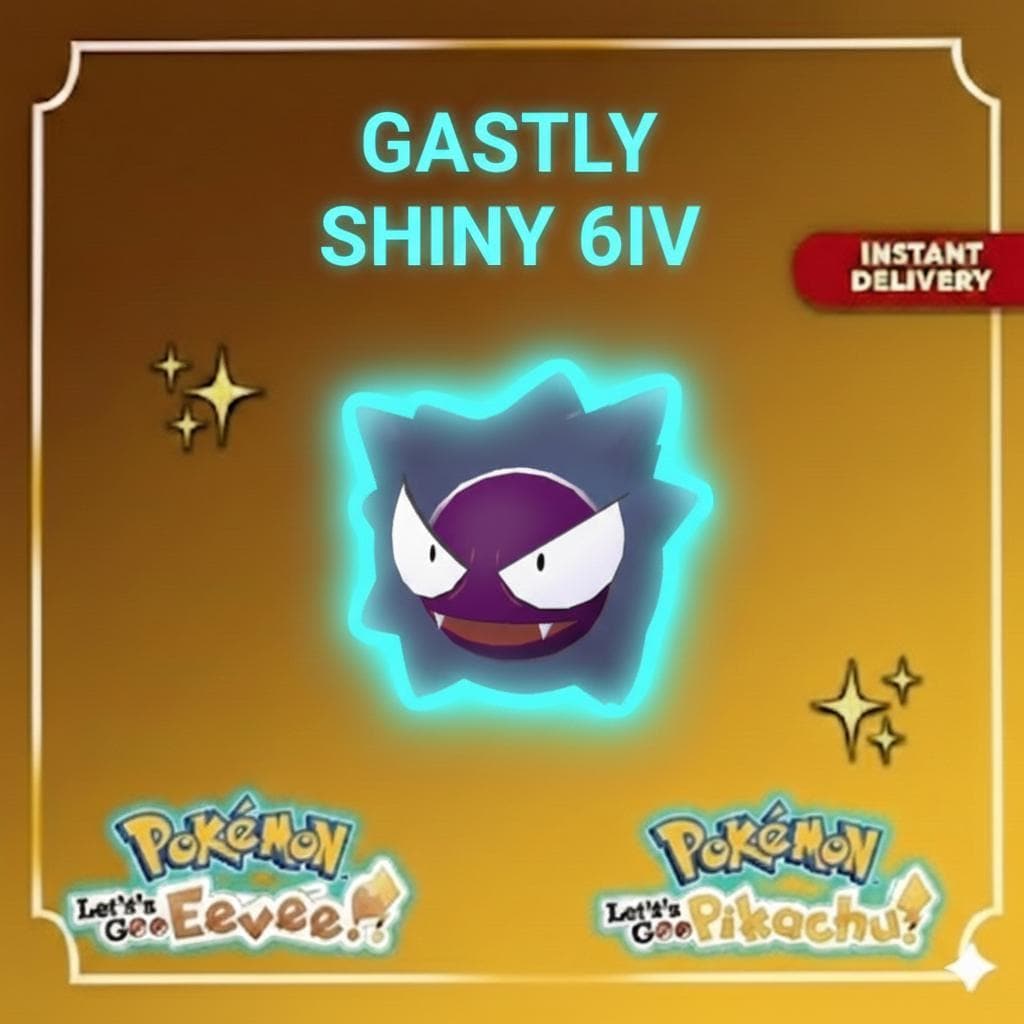 Shiny GASTLY Pokémon Lets Go Pikachu Eevee 6IV Competitive Battle Ready – Pokémon Let's Go Pokémon card photo