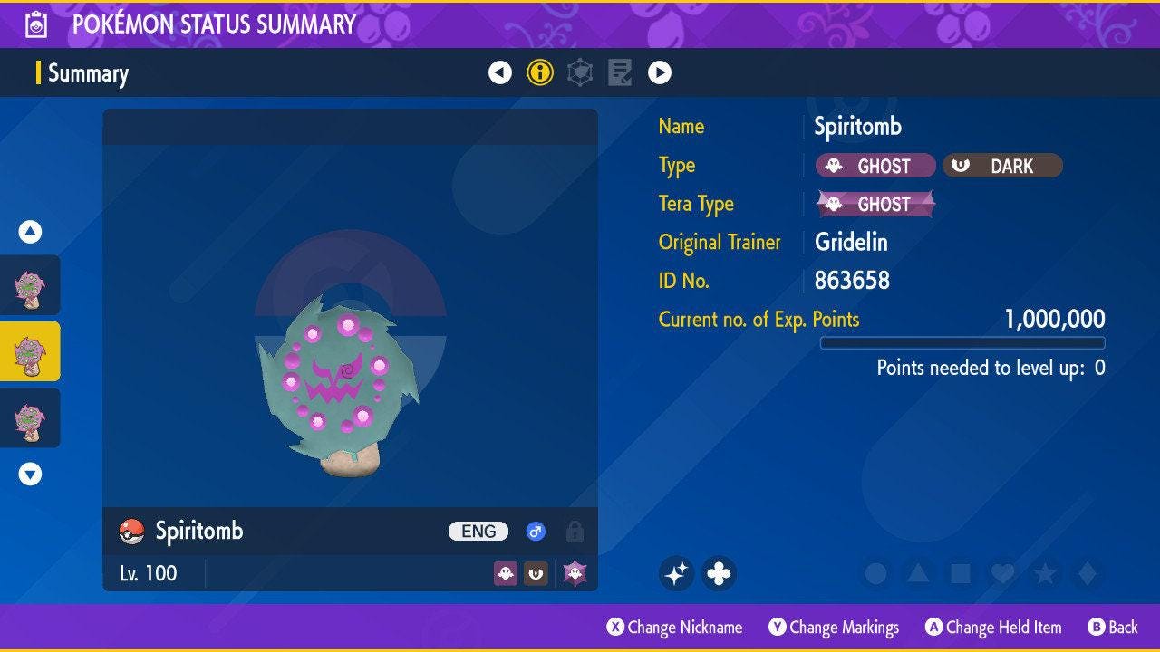 Shiny SPIRITOMB Pokémon Scarlet Violet 6IV Competitive Battle Ready Pokémon card photo