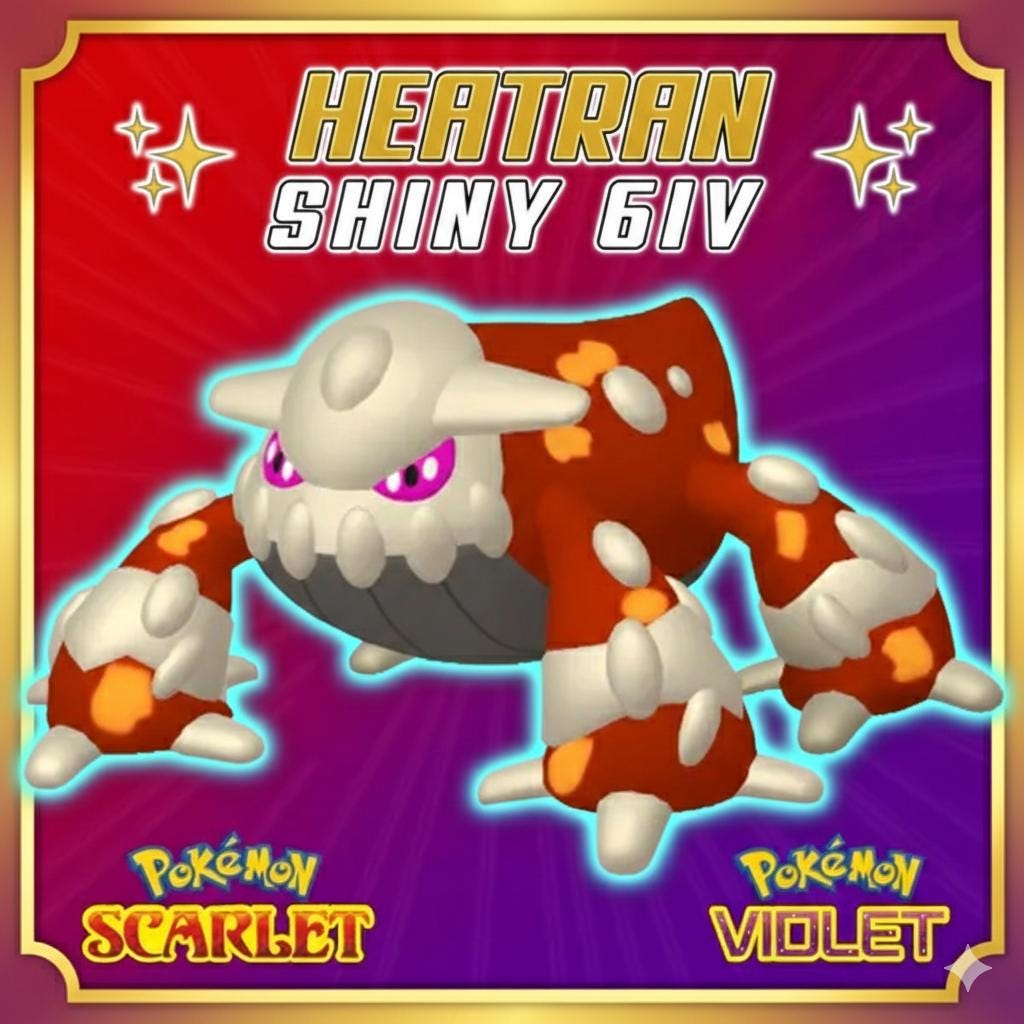 Shiny HEATRAN Pokémon Scarlet Violet 6IV Competitive Battle Ready Pokémon card photo