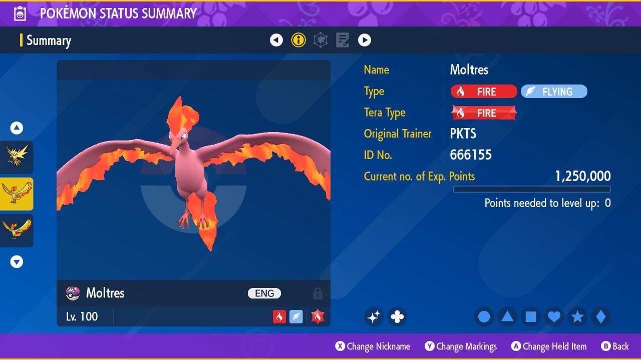 Foto de la carta Pokémon Shiny MOLTRES Pokémon Escarlata y Púrpura Pokémon Legendario Competitivo Listo para la Batalla Shiny Gratis Switch 2 2