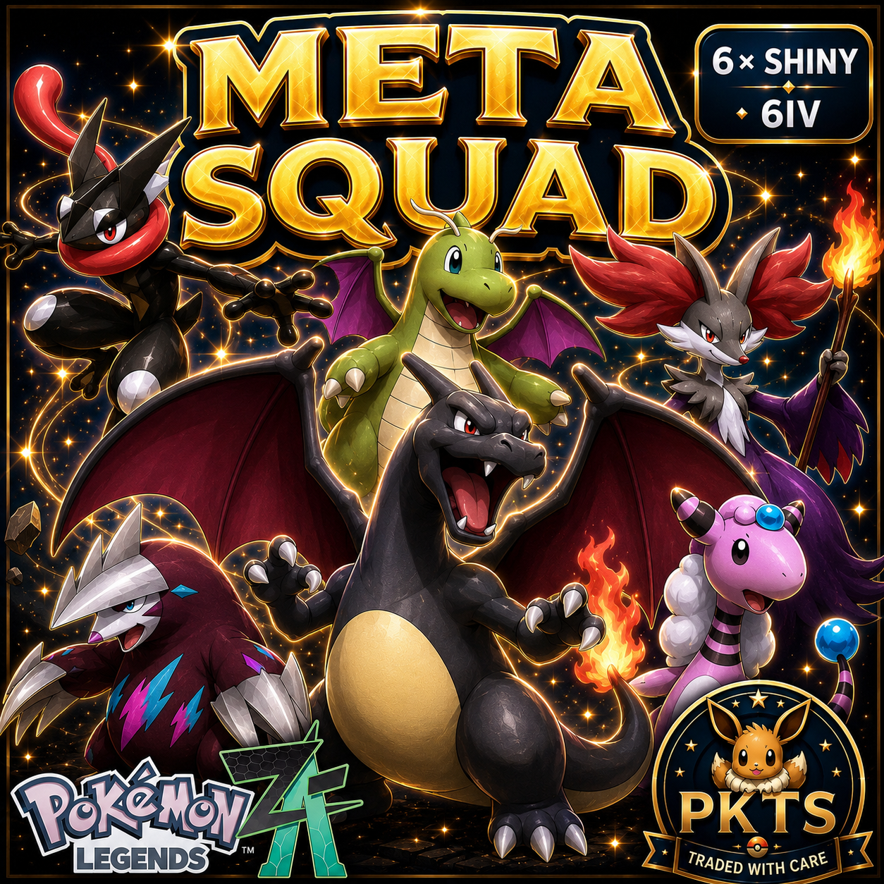 Shiny Battle Team Pokemon Legends ZA, Charizard Greninja Dragonite 6IV, 6x Competitive Battle Ready Bundle, Pokemon Trade Pokémon card photo