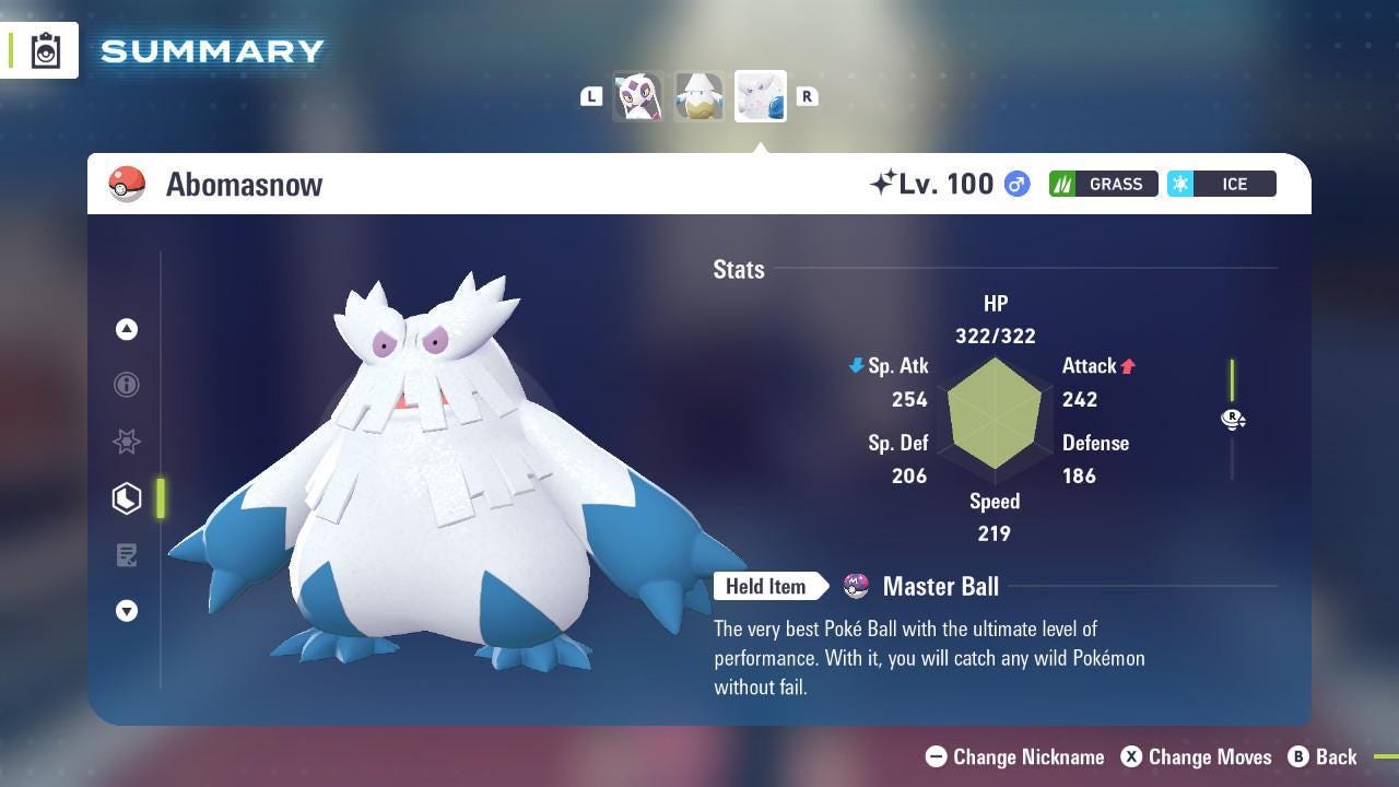 Foto de la carta Pokémon Shiny ABOMASNOW Pokémon Legends ZA 6IV Listo para el Combate Competitivo