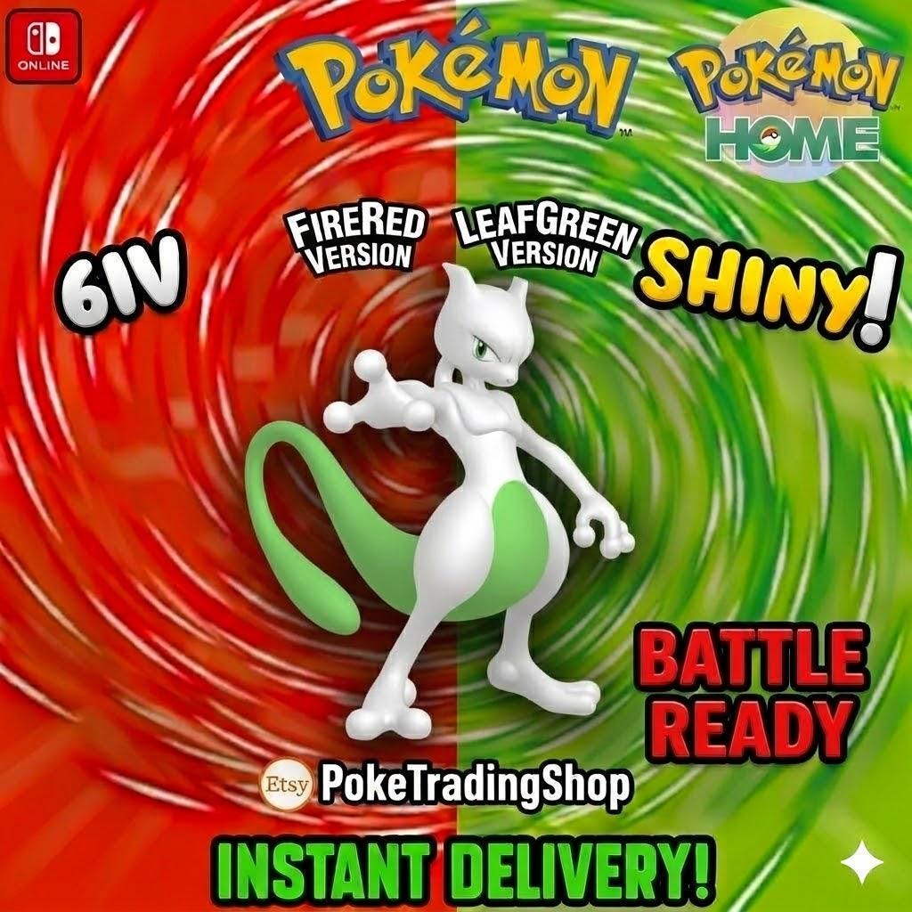 Foto de la carta Pokémon MEWTWO VARIOCROMÁTICO Pokémon Rojo Fuego Verde Hoja 6IV Competitivo Listo para la Batalla