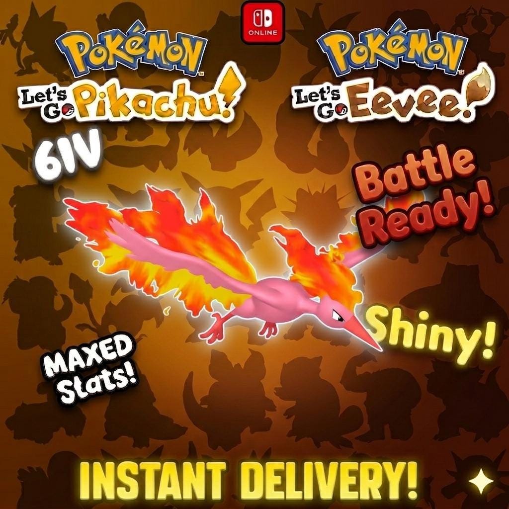 SHINY 6IV Moltres Pokémon Lets Go Pikachu Eevee 6IV Competitive Battle Ready – Pokémon Let's Go Pokémon card photo