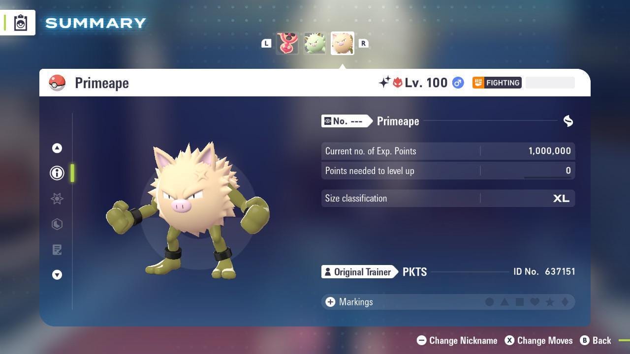 Foto de la carta Pokémon Shiny Alpha Primeape Pokémon Legends ZA Mega Dimension DLC 6IV Listo para la Batalla Competitiva 2