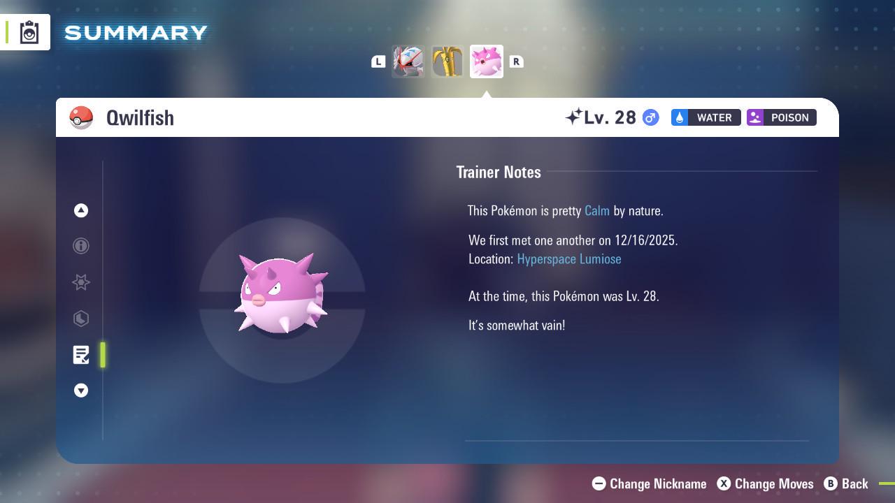Foto de la carta Pokémon Qwilfish Variocolor Pokémon Legends ZA DLC Mega Dimension 6IV Listo para el Combate Competitivo 4