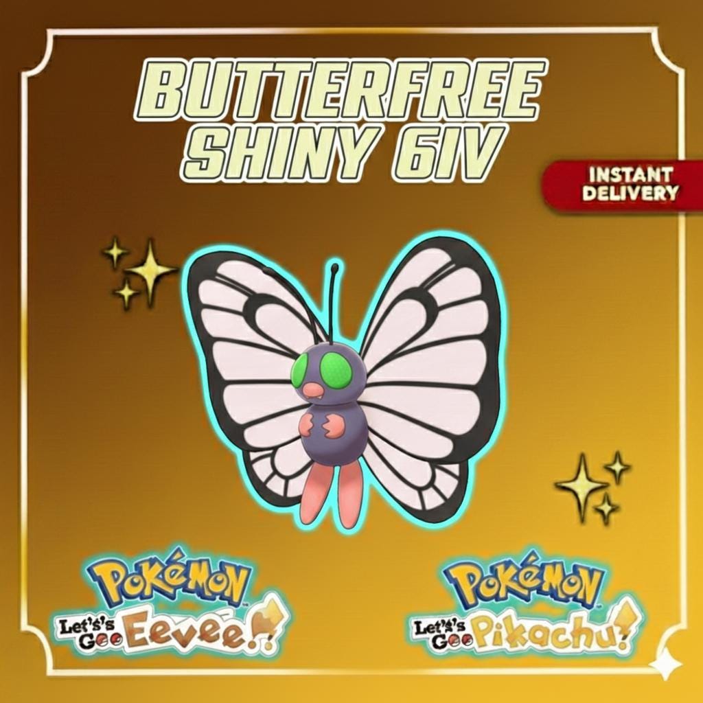 Shiny BUTTERFREE Pokémon Lets Go Pikachu Eevee 6IV Competitive Battle Ready – Pokémon Let's Go Pokémon card photo