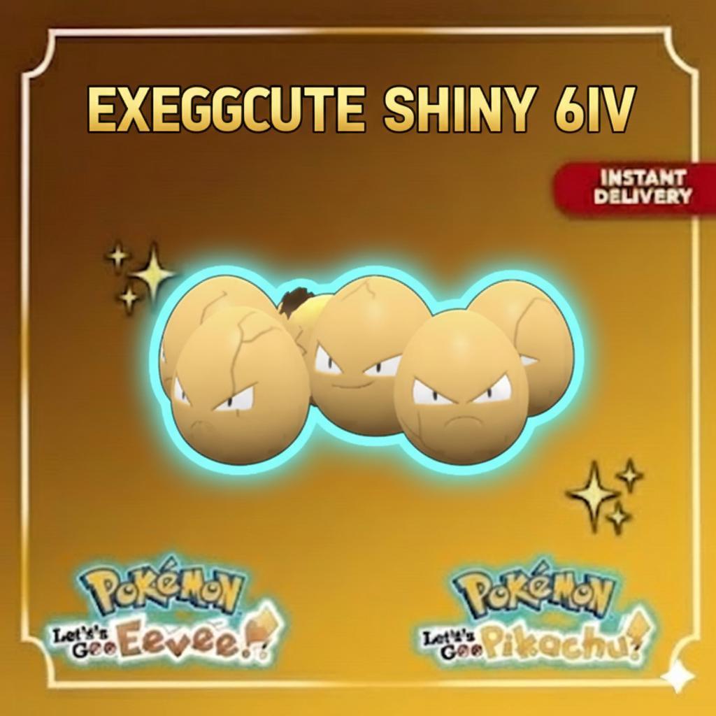 Shiny Exeggcute Lets Go Pikachu Eevee 6IV Competitive Battle Ready – Pokémon Let's Go Pokémon card photo