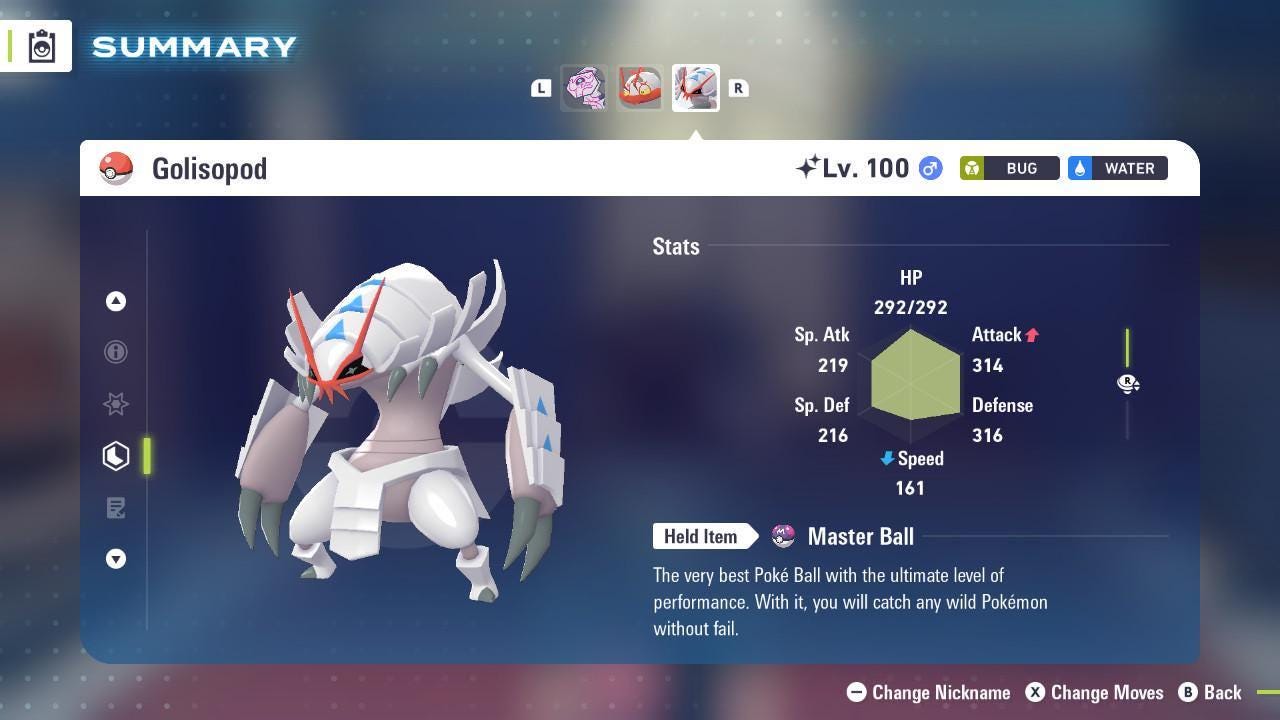 Foto de la carta Pokémon Golisopod variocolor Pokémon Legends ZA Mega Dimensión DLC 6IV Listo para el combate competitivo 2