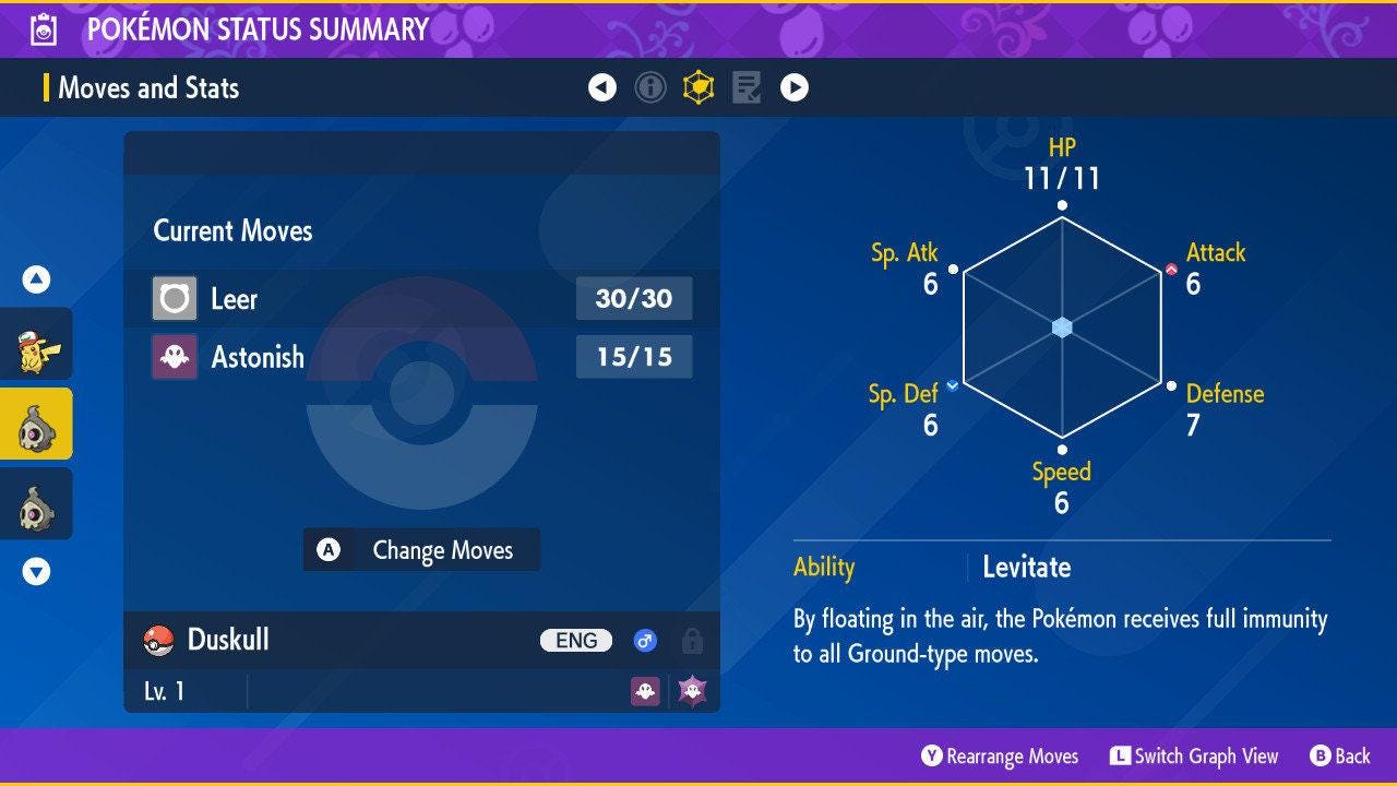 Foto de la carta Pokémon Shiny DUSKULL Pokémon Escarlata Púrpura 6IV Listo para el Combate Competitivo 3