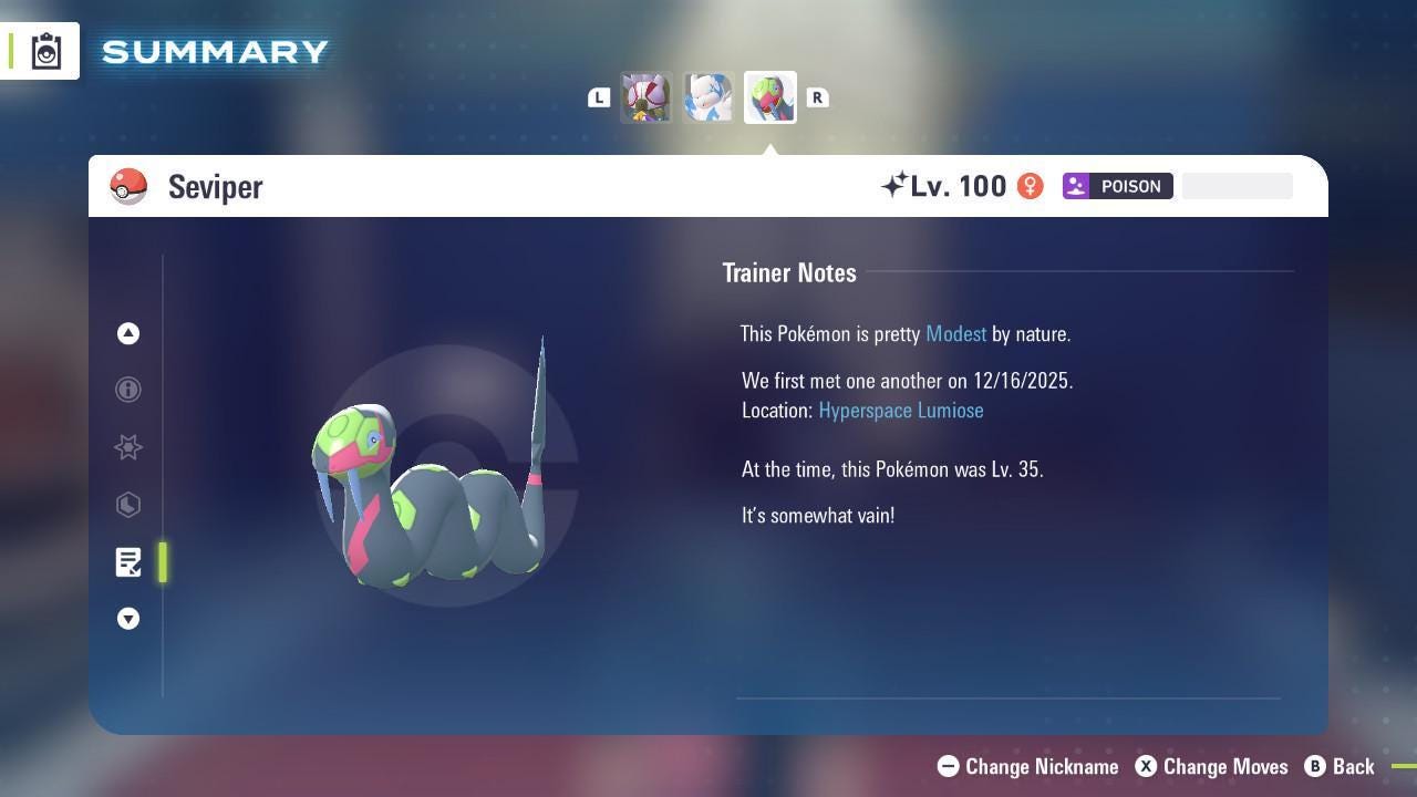 Фото покемона Shiny Seviper Pokemon Legends ZA Mega Dimension DLC 6IV Готов к соревновательным боям 4