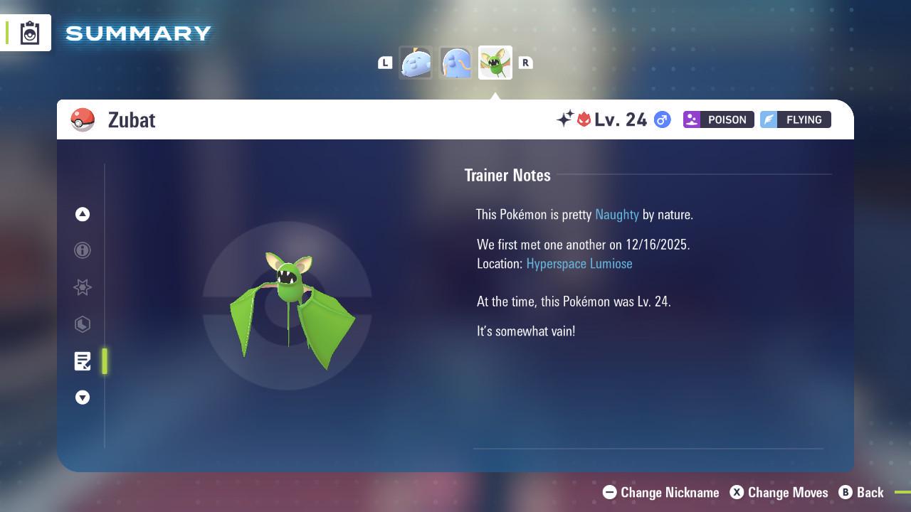 Foto de la carta Pokémon Shiny Alpha Zubat Pokémon Legends ZA Mega Dimension DLC 6IV Listo para el Combate Competitivo 4