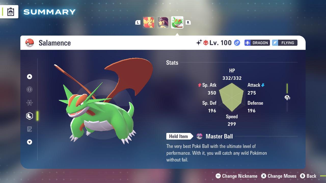Foto de la carta Pokémon Salamence Alpha variocolor Pokémon Legends ZA 6IV Listo para el combate competitivo 2