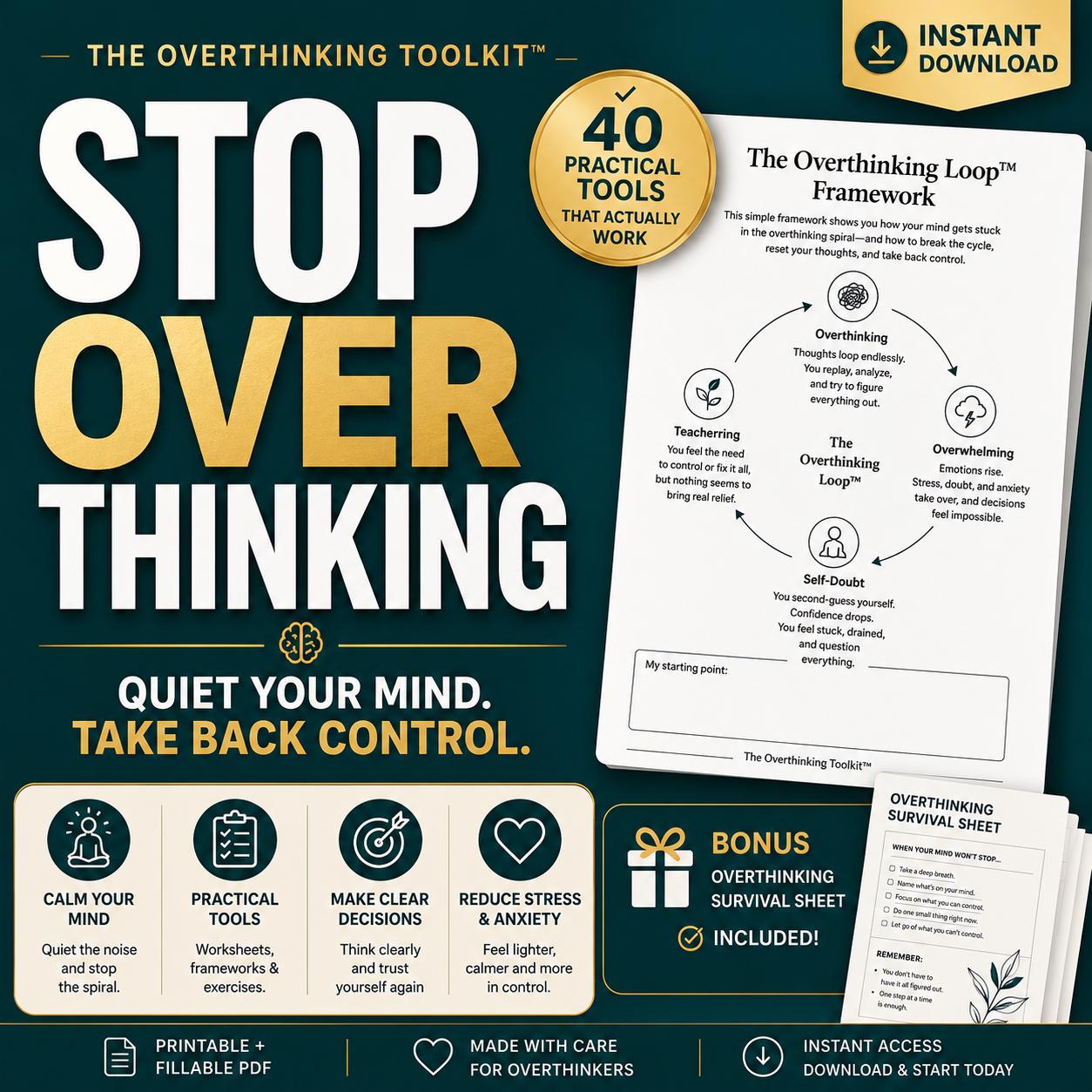 Overthinking Toolkit, Stop Overthinking Workbook Anxiety Relief PDF Racing Mind & Rumination Tools Calm Your Mind Brain Dump Worry Journal – Workbooks Pokémon card photo