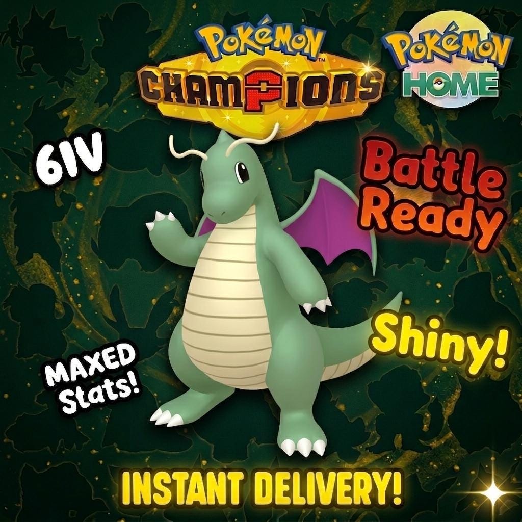 Shiny Dragonite Pokémon Champions 6IV Competitive Battle Ready – Champions Pokémon card photo