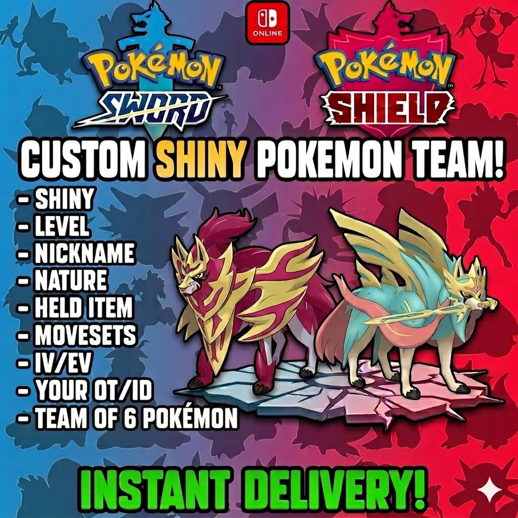CUSTOM SHINY TEAM 6 Pokemon Sword Shield Pokopia Ready Build Your Own Bundle Any Species Battle Ready 6IV Custom Ot Home Transfer Switch 2 – Sword & Shield Pokémon card photo