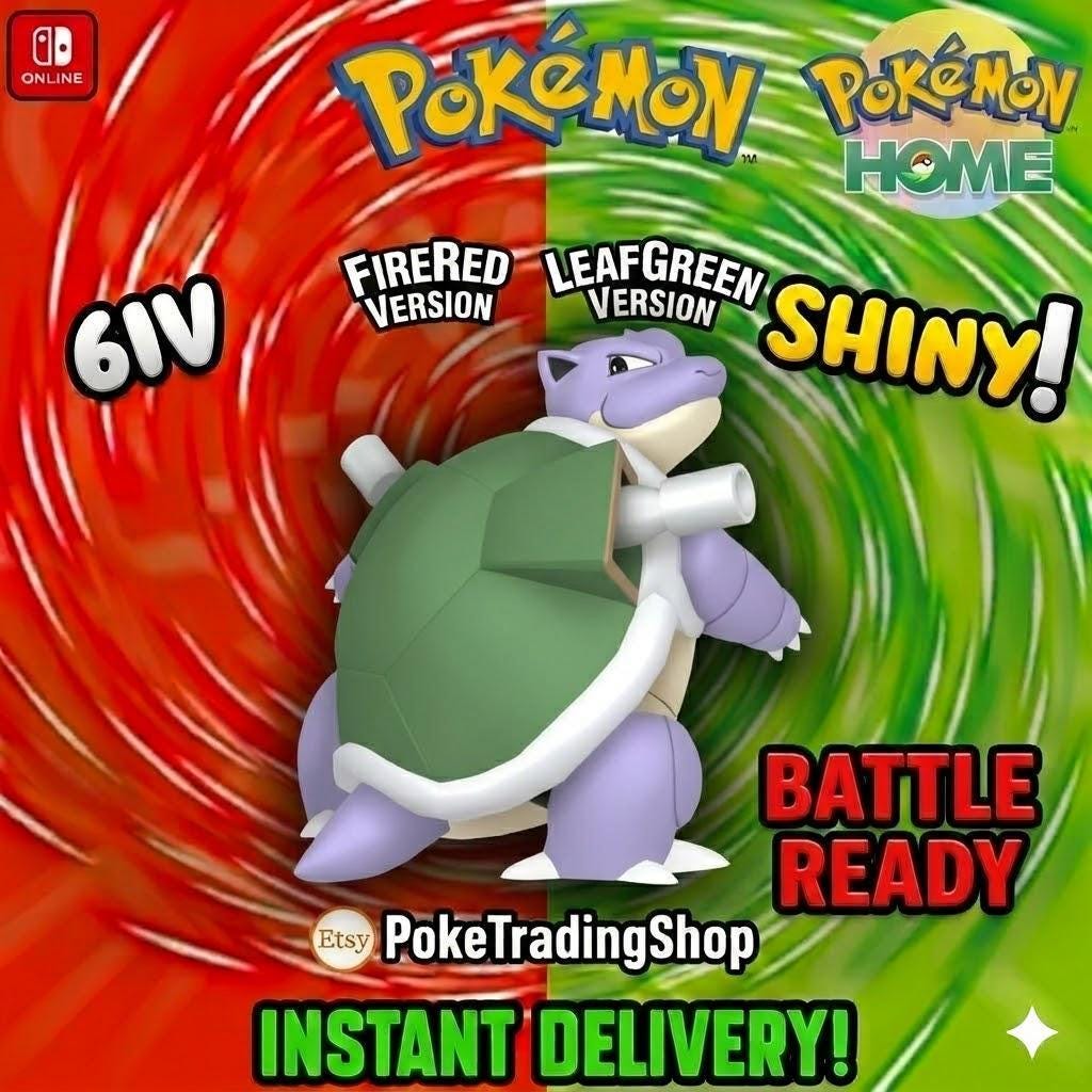 Foto de la carta Pokémon SHINY BLASTOISE Pokémon Rojo Fuego Verde Hoja 6IV Listo para la Batalla Competitiva