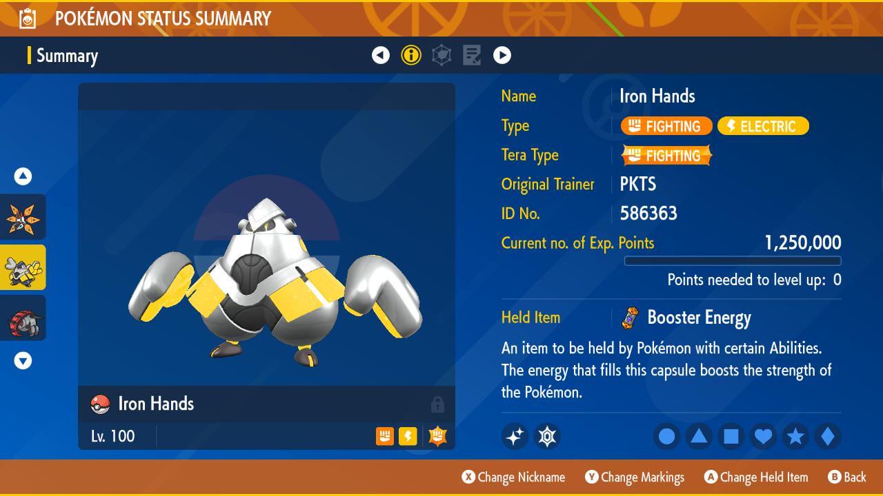 SHINY 6iv IRON HANDS Pokémon Scarlet and Violet 6IV Competitive Battle Ready Pokémon card photo 2