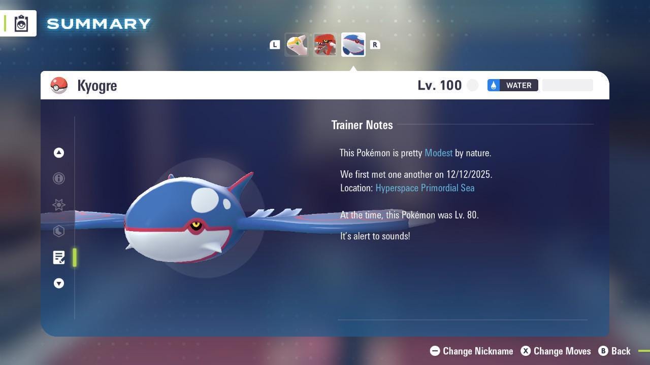 Foto de la carta Pokémon Kyogre No Variocolor 6IV Pokemon Legends Za Mega Dimension DLC 6IV Listo para el Combate Competitivo 4