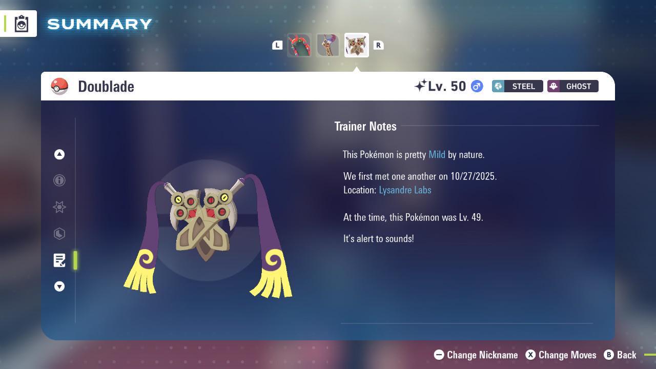 Foto de la carta Pokémon DOUBLADE Variocolor Pokémon Leyendas ZA 6IV Competitivo Listo para la batalla 4