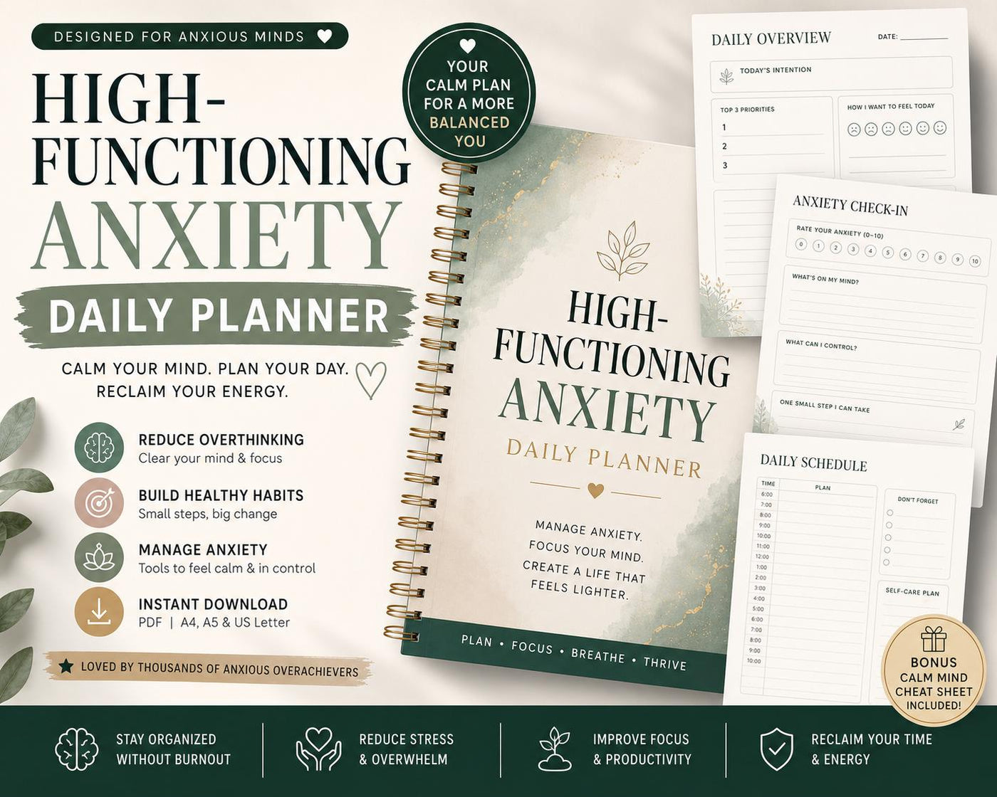 High Functioning Anxiety Daily Planner PDF Overthinking & People Pleasing Planner Boundary Setting Workbook Printable Self Care Planner – Workbooks Pokémon card photo