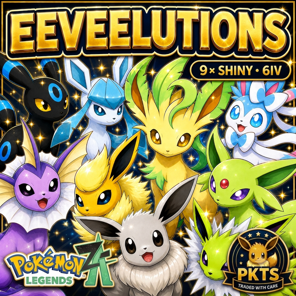 All Shiny Eeveelutions Bundle Pokemon Legends ZA, Buy 9 Shiny Eevee Evolutions, 6IV Battle Ready, Eeveelution Set ZA, Pokemon Trade Pokémon card photo
