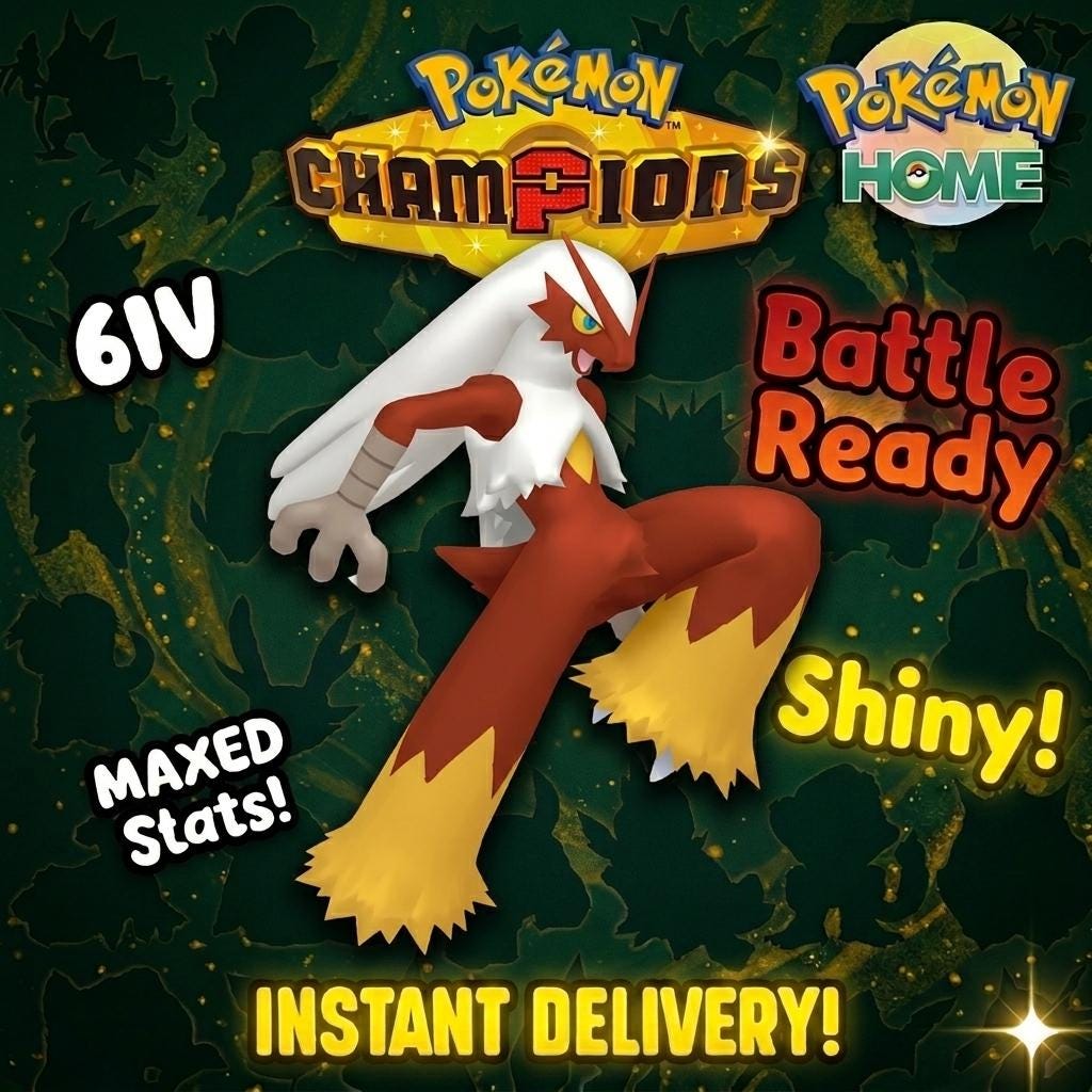 Shiny Blaziken Pokémon Champions 6IV Competitive Battle Ready Pokémon card photo