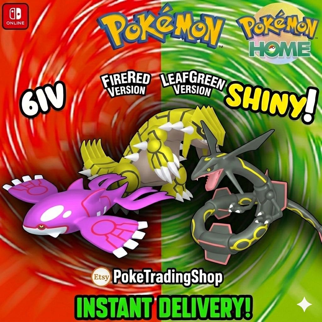 Pokémon FIRERED LEAFGREEN Authentic LEGENDARIES Shiny Rayquaza Groudon Kyogre Pokemon Home Transfer Switch 2 30th Anniversary Pokémon card photo