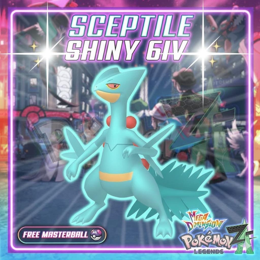 Shiny Sceptile Pokemon Legends ZA Mega Dimension DLC 6IV Competitive Battle Ready Pokémon card photo