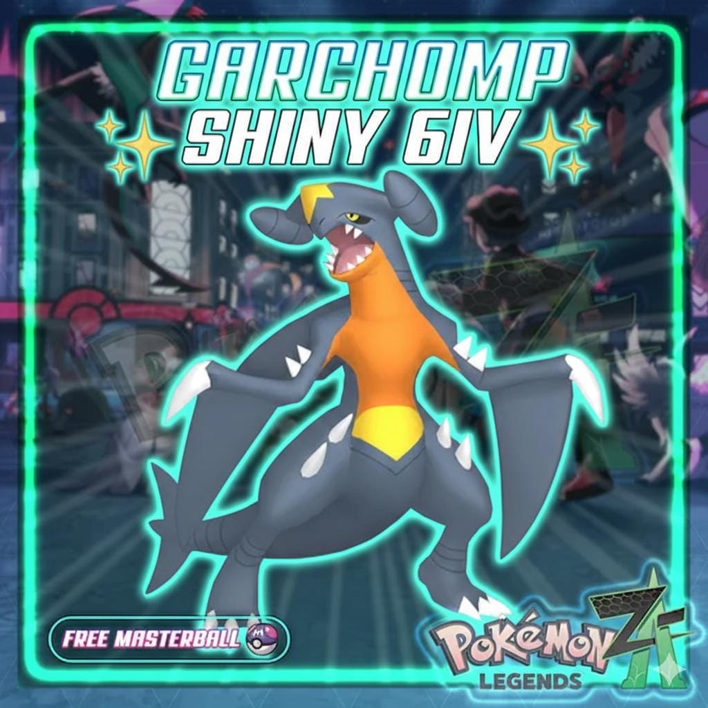Shiny GARCHOMP Pokémon Legends ZA 6IV Competitive Battle Ready Pokémon card photo