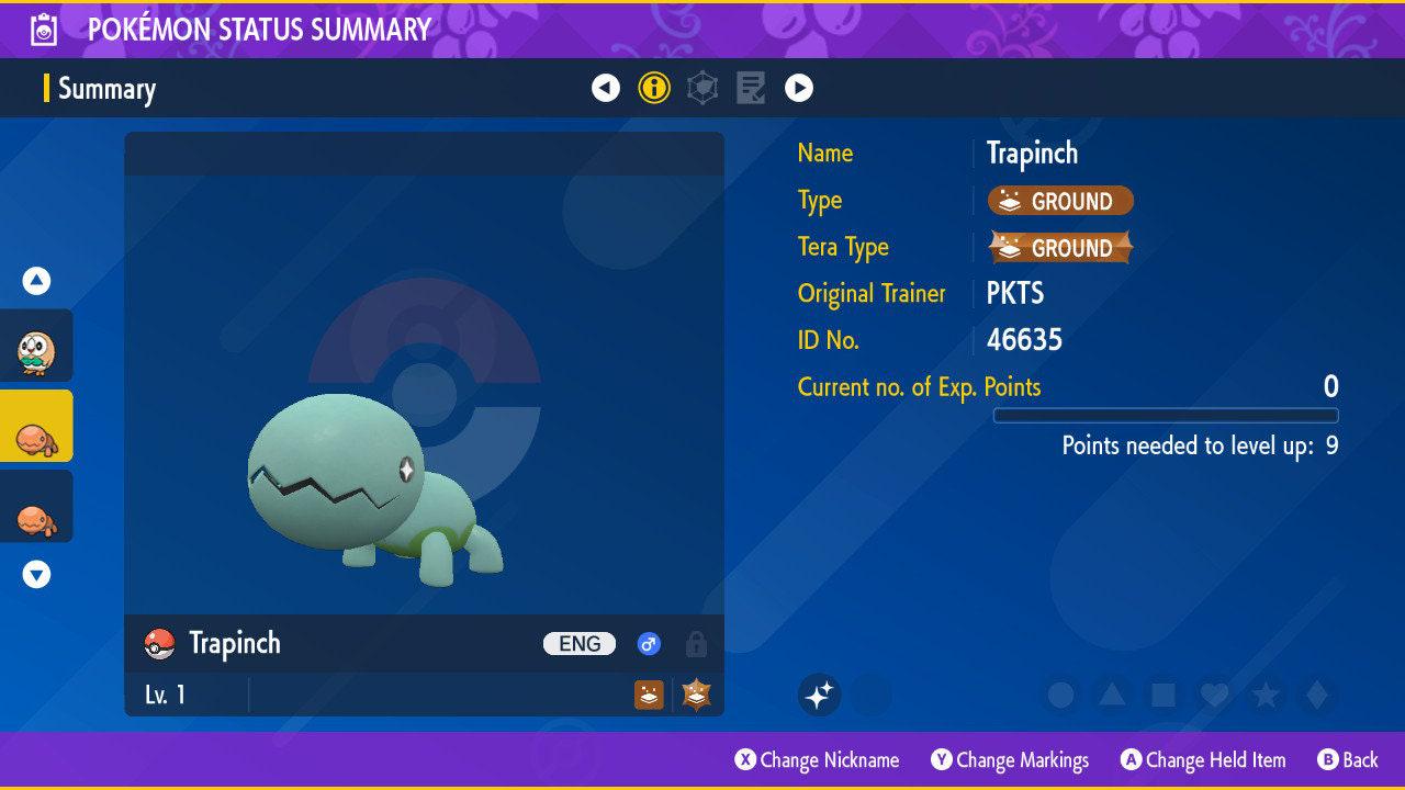 Shiny TRAPINCH Pokémon Scarlet Violet 6IV Competitive Battle Ready Pokémon card photo