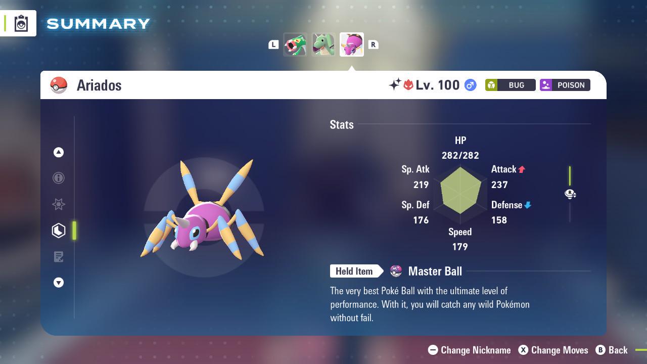Foto de la carta Pokémon Ariados Alfa variocolor Pokémon Legends ZA 6IV listo para el combate competitivo