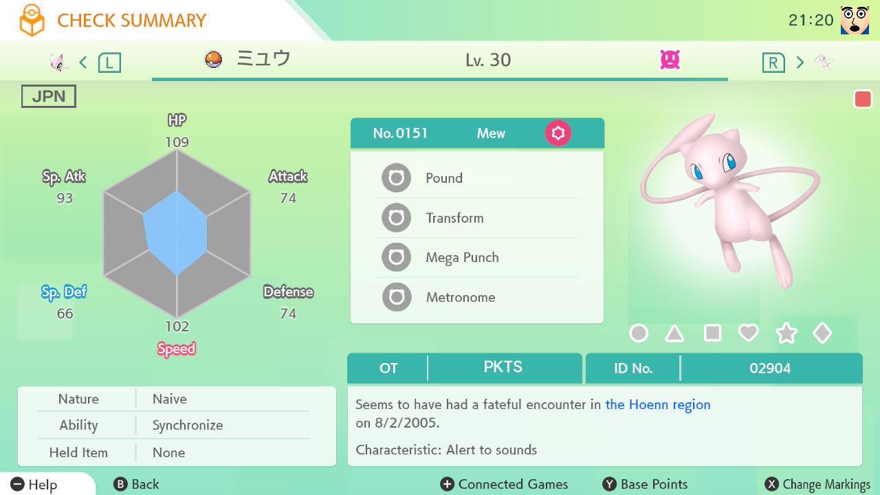 Pokemon HOME Faraway Island MEW (Level 30) Pokémon Home Trade Scarlet Violet, Sword Shield, BDSP, Legends Arceus Bonus Gift – Legends Arceus Pokémon card photo