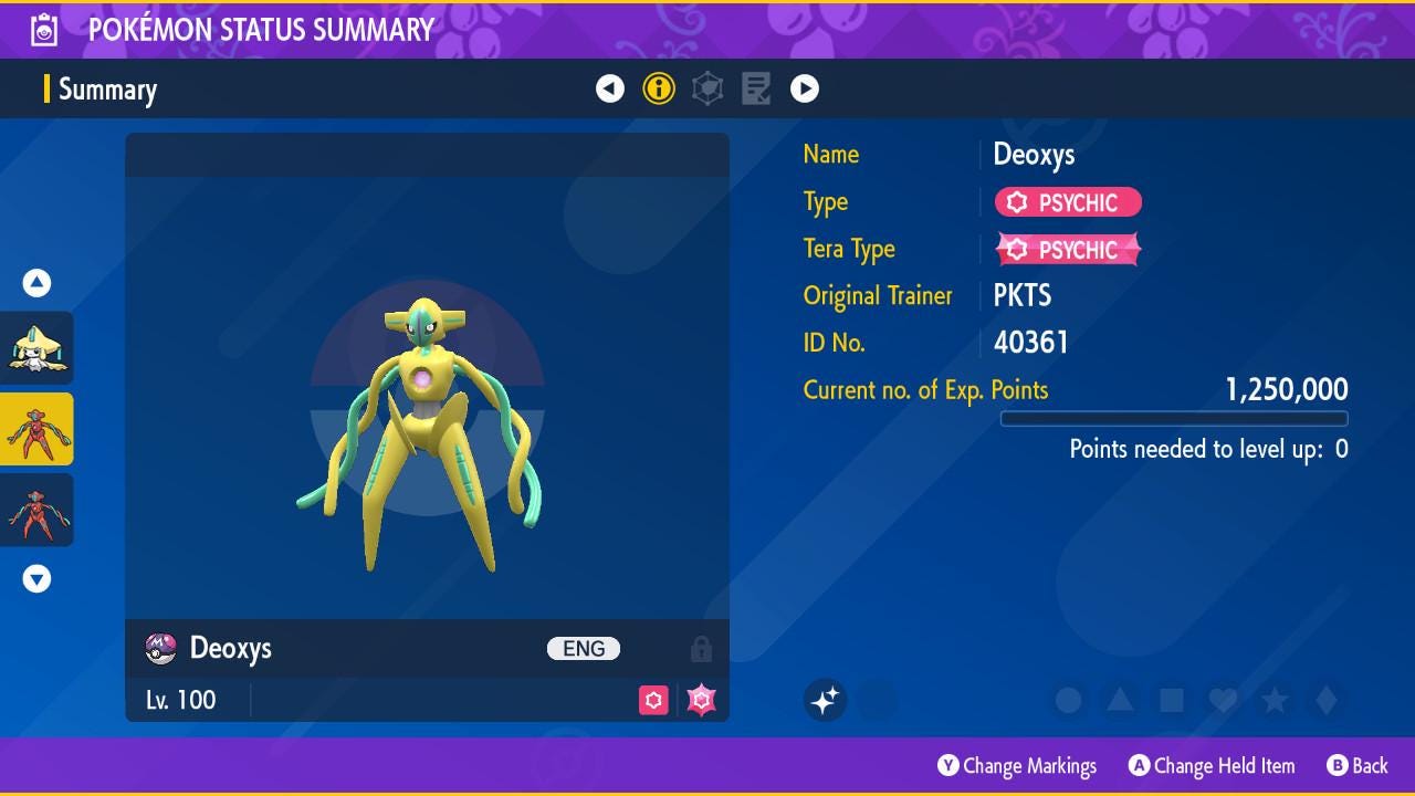 Фото покемона Shiny DEOXYS Pokémon Scarlet and Violet 6IV Готовый к соревновательным боям 2