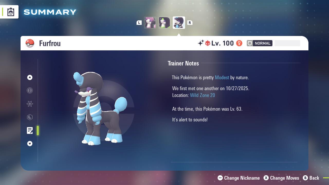 Foto de la carta Pokémon Furfrou La Reine Alpha variocolor Pokémon Legends ZA 6IV Listo para el combate competitivo 2