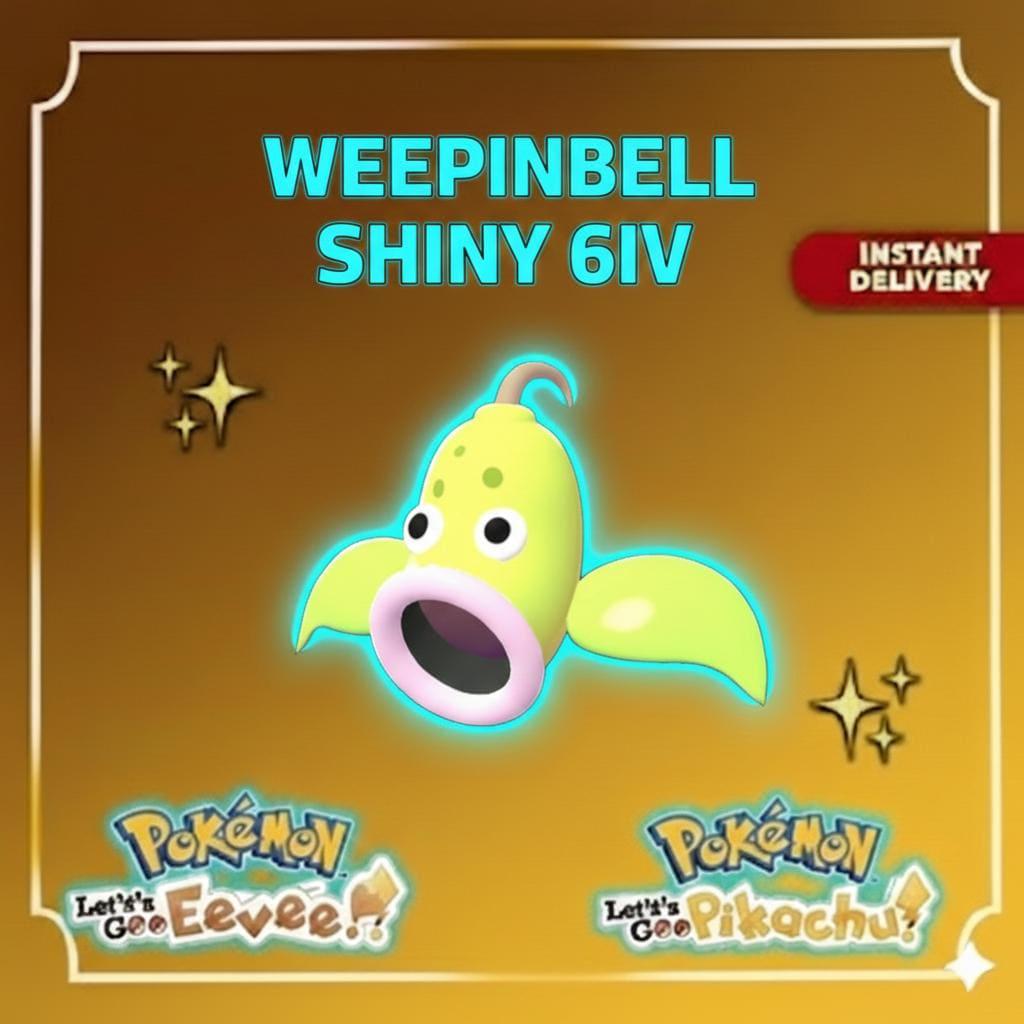 Shiny WEEPINBELL Pokémon Lets Go Pikachu Eevee 6IV Competitive Battle Ready – Pokémon Let's Go Pokémon card photo