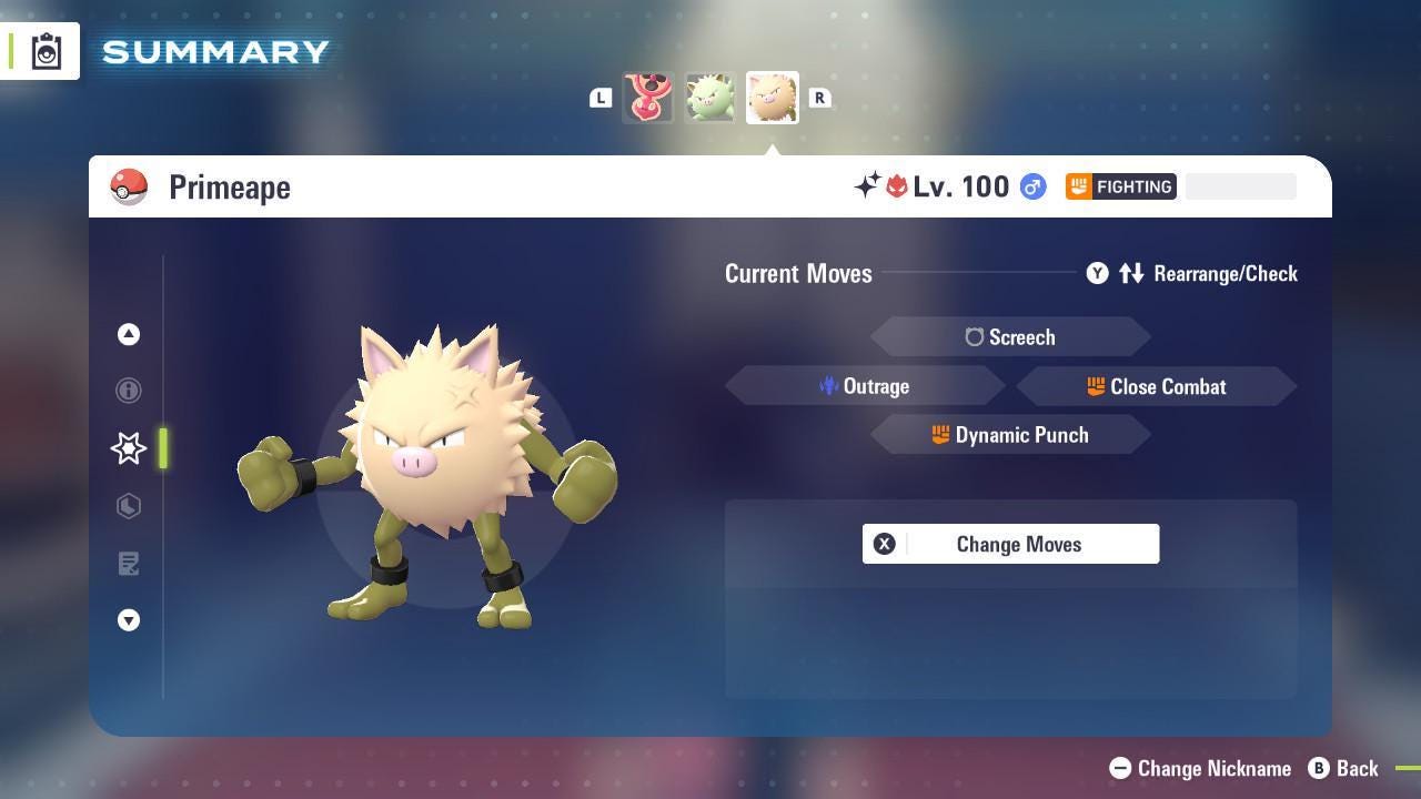 Foto de la carta Pokémon Shiny Alpha Primeape Pokémon Legends ZA Mega Dimension DLC 6IV Listo para la Batalla Competitiva 3