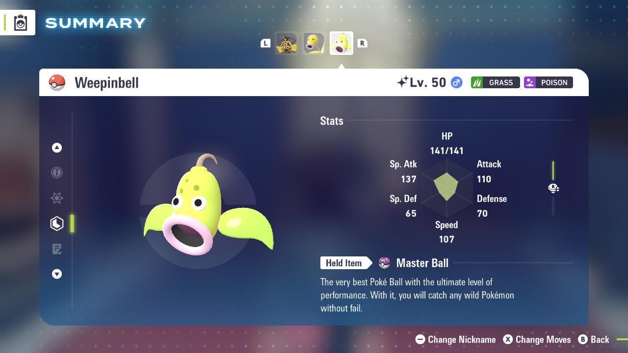Shiny WEEPINBELL Pokémon Legends ZA 6IV Competitive Battle Ready Pokémon card photo 2