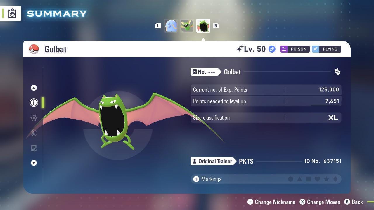 Foto de la carta Pokémon Shiny Golbat Pokémon Legends ZA Mega Dimension DLC 6IV Listo para el Combate Competitivo 2