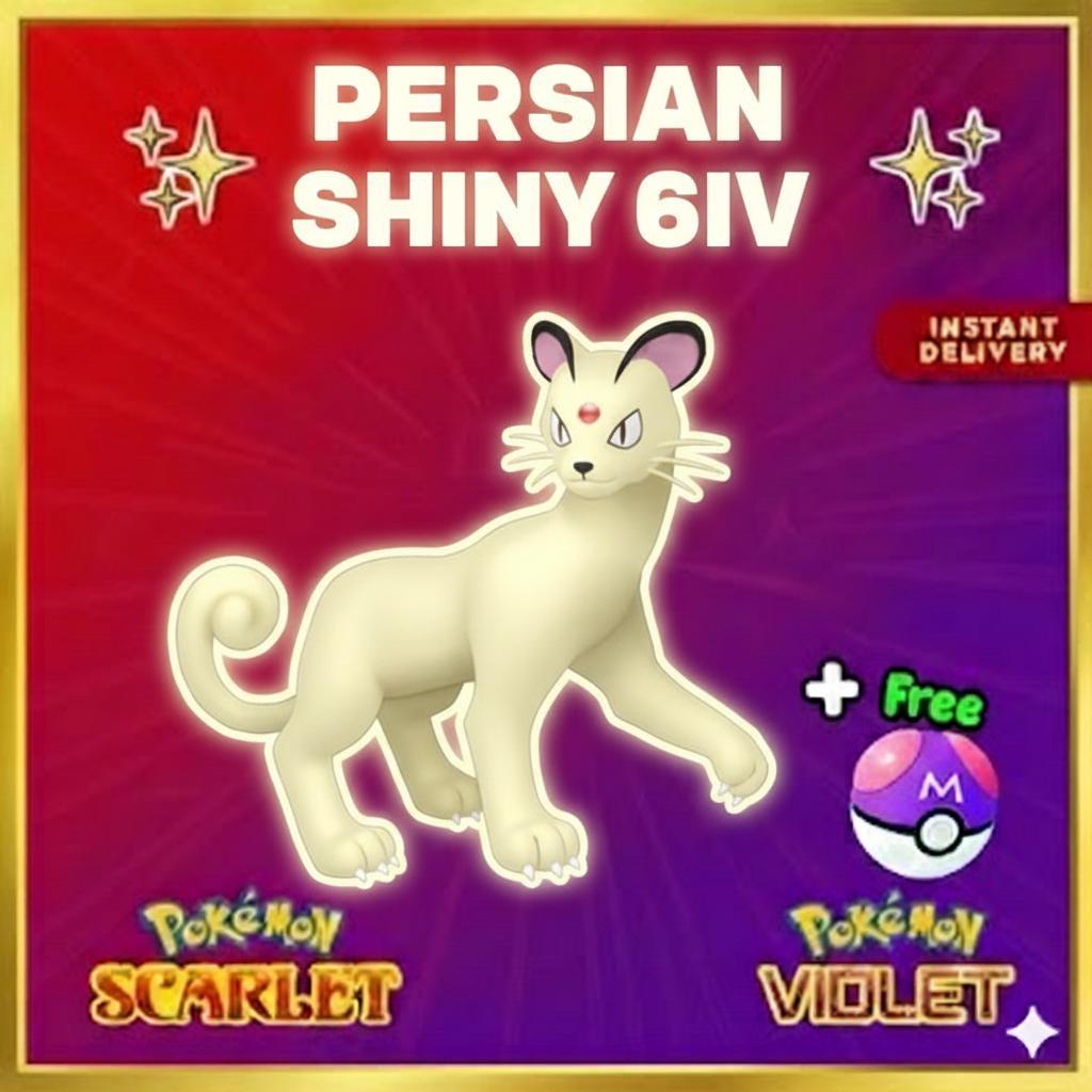 Foto de la carta Pokémon Pokemon Escarlata Púrpura Shiny 6IV PERSIAN Listo Para la Batalla Ev ENTRENADO Ot Personalizado Sv Intercambio Entrega Rápida Listo Para Incursiones